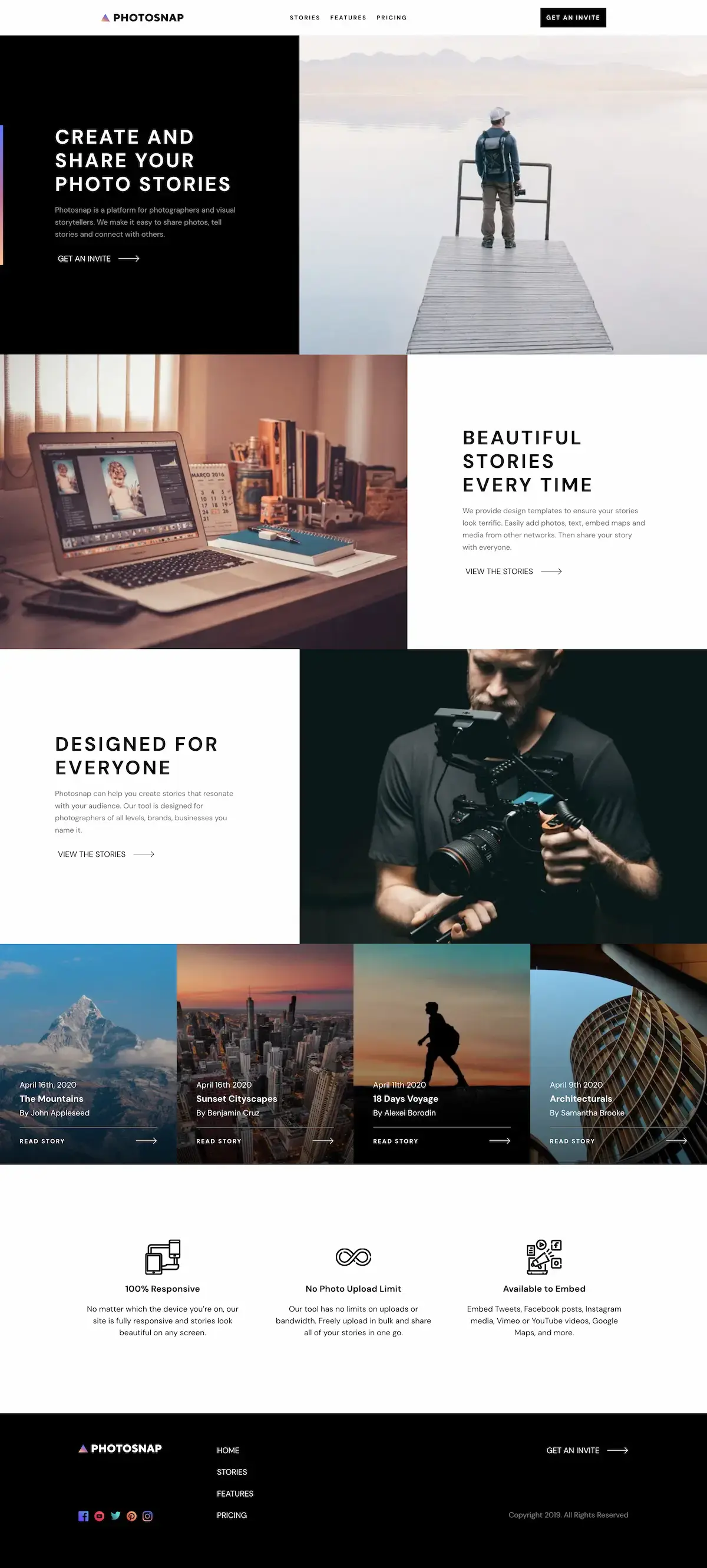 screen shot of the homepage of photosnap website