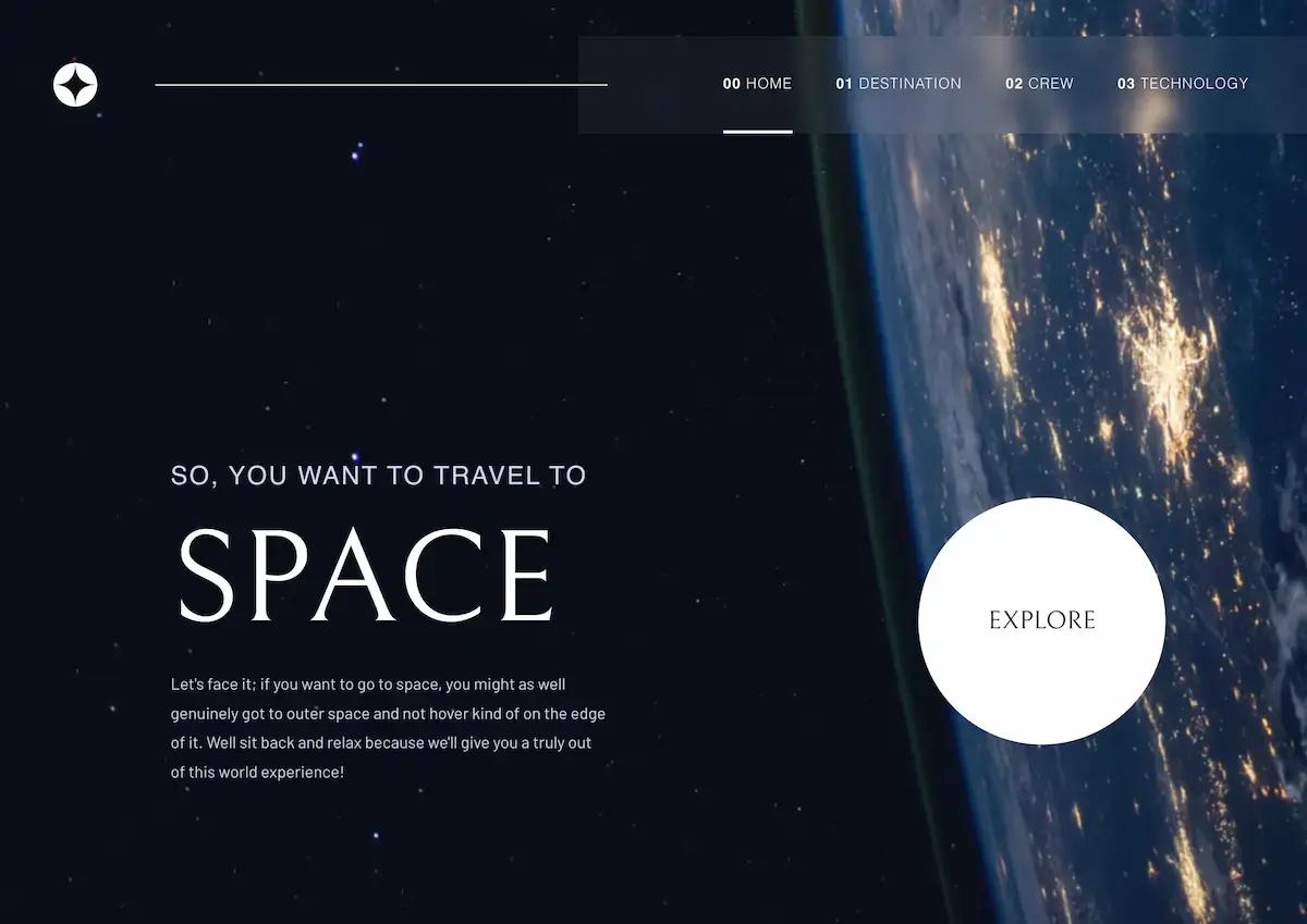 screen shot of space tourism project
