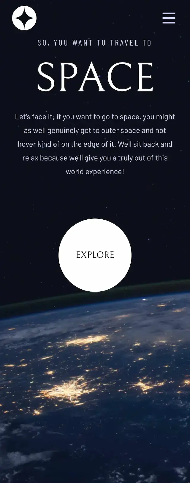 screen shot of space tourism project