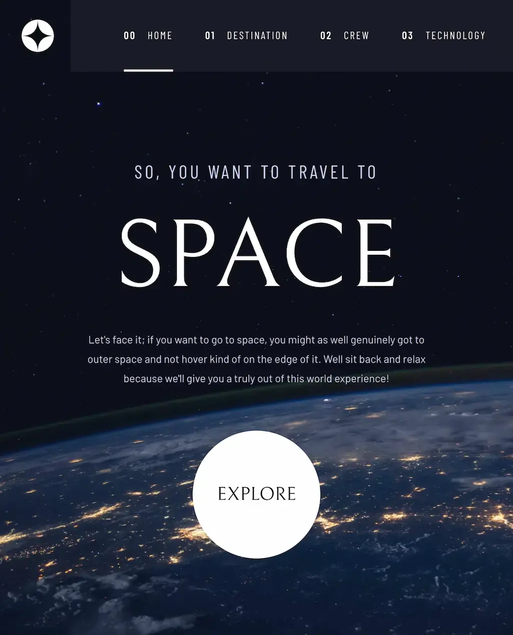 screen shot of space tourism project