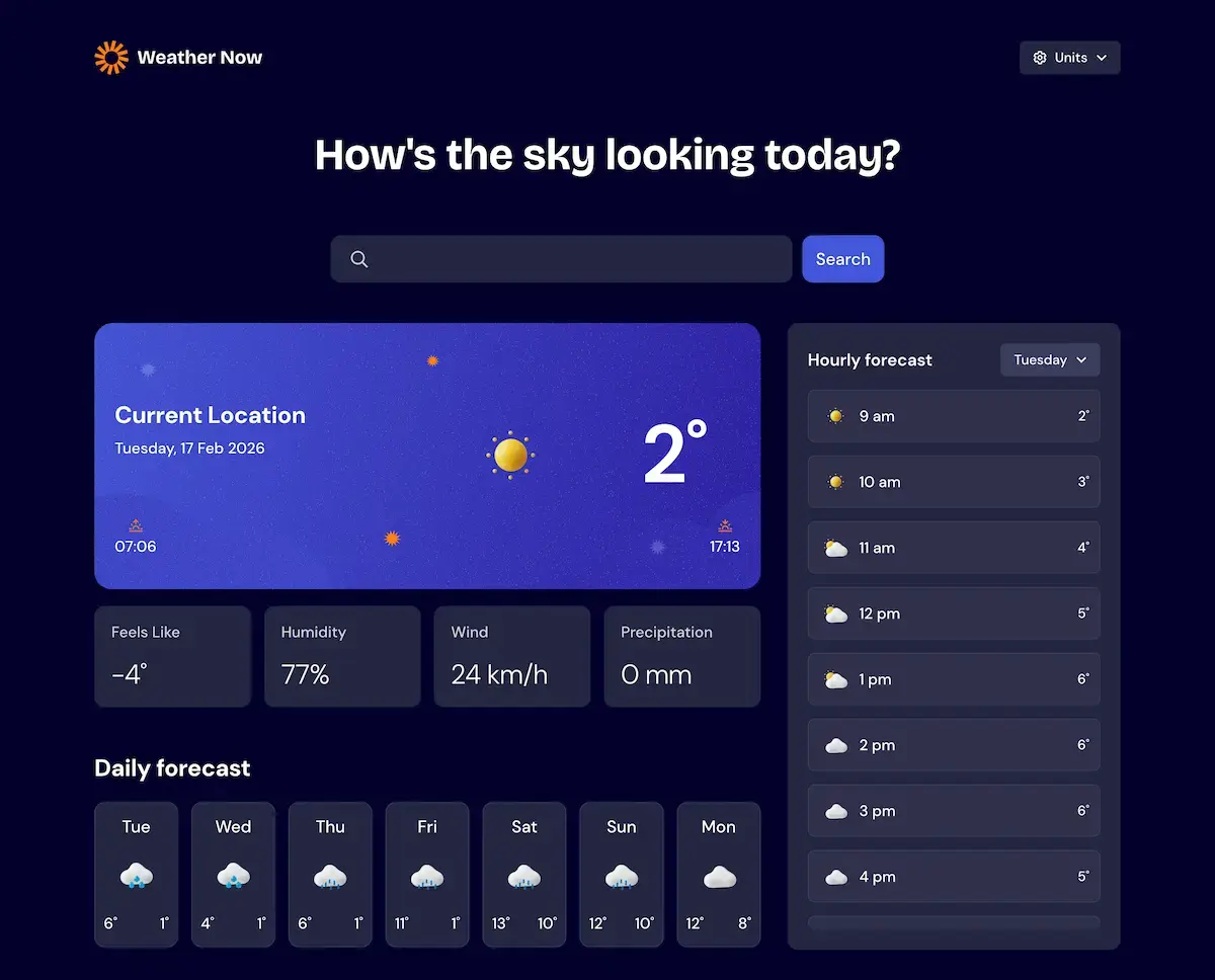 screen shot of weather app project