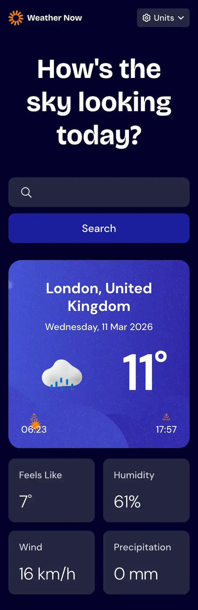 screen shot of weather app project
